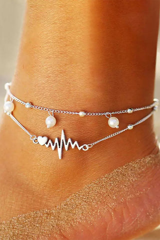 Valentine Heart Heartbeat Pearl Layered Anklet
