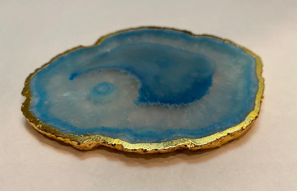 Blue Agate Coaster with Golden Edges