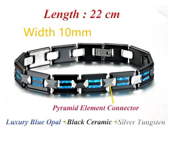 Luxury Blue Opal Black Ceramic Bracelet Mens Tungsten Bracelet Fire Opal Gemstone