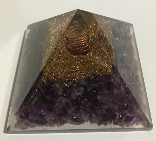 Amethyst Orgone Pyramid EMF protection Chakra Crystal Healing Reiki Meditation Energy Generator Orgonite Spiritual Gemstone