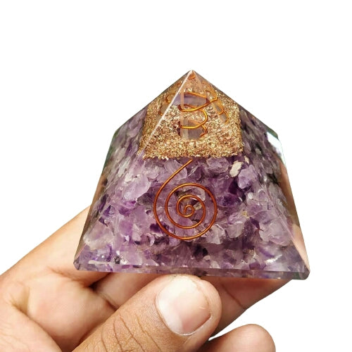 Amethyst Orgone Pyramid EMF protection Chakra Crystal Healing Reiki Meditation Energy Generator Orgonite Spiritual Gemstone