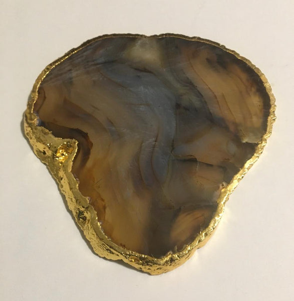 Brown Agate Coasters with the Golden Edge