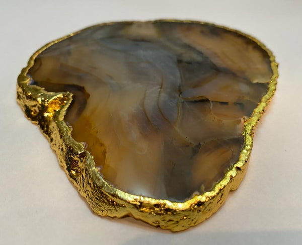 Brown Agate Coasters with the Golden Edge