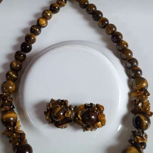 Tiger Eye  Gemstone Necklace & Ear Rings set
