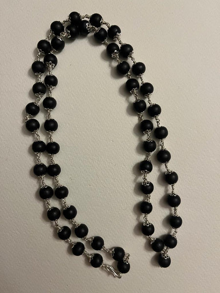 Karungali/Ebony wood Beads Mala, Necklace with Silver Chain cap (8 mm, 54 Beads)