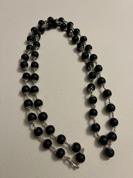 Karungali/Ebony wood Beads Mala, Necklace with Silver Chain cap (10 mm, 54 Beads)