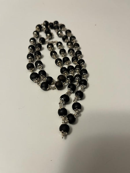 Karungali/Ebony Beads Mala with pure Silver capping (54 Beads mala), Original Karungali Beads Mala