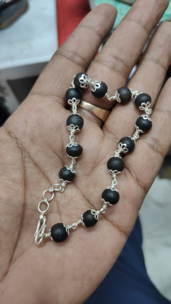 Ebony / Karungali wood Bead Bracelet with Silver capping