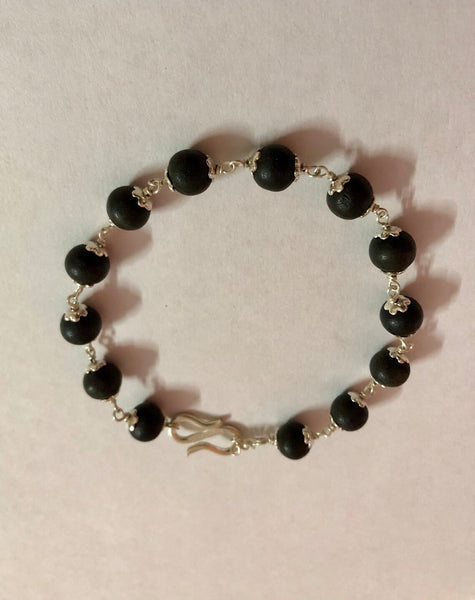 Ebony / Karungali wood Bead Bracelet with Silver capping