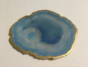 Blue Agate Coaster with Golden Edges