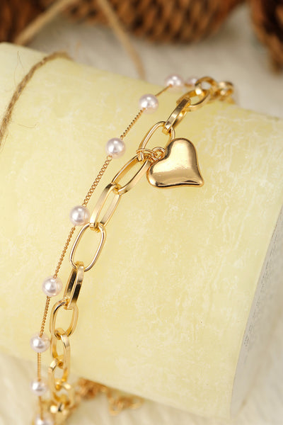 Love Heart Charm Pearl Double Layer Bracelet