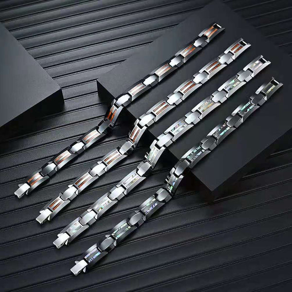 Magnetic Bracelet 316 Tungsten Stainless Steel, Wood Inlay Bangle Bracelet