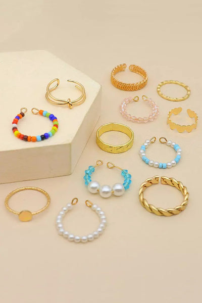 Multicolor 12Pcs Beads Pearl Twist Knuckle Ring Set