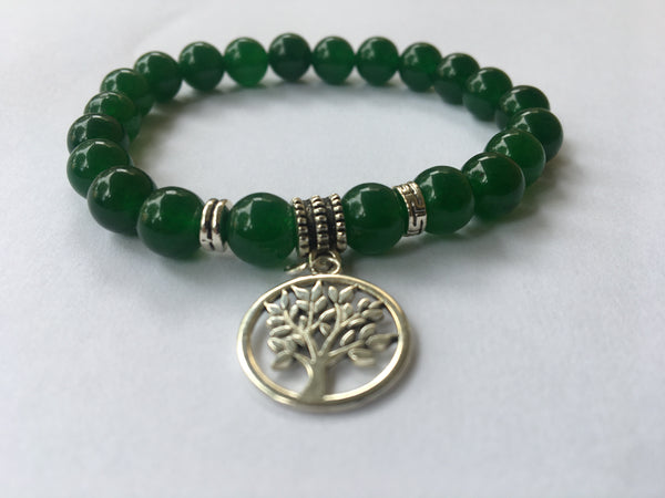 Green Jade Tree of Life Bracelet, Green Jade Bracelet, 8mm Green Jade Gemstone Beads Bracelet
