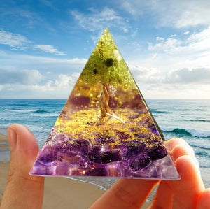 Tree of Life Peridot  & Amethyst Crystal Orgone Pyramid