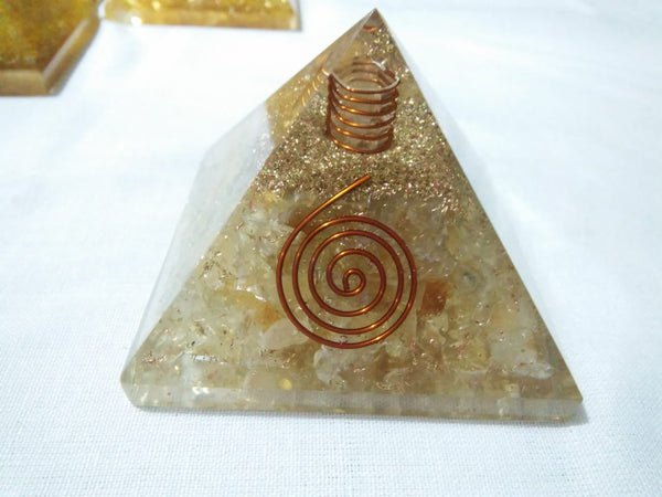 Citrine Orgone Pyramid Orgonite Gemstone - Stone of Prosperity, Citrine Orgone Pyramid, Orgonite Gemstone Pyramid