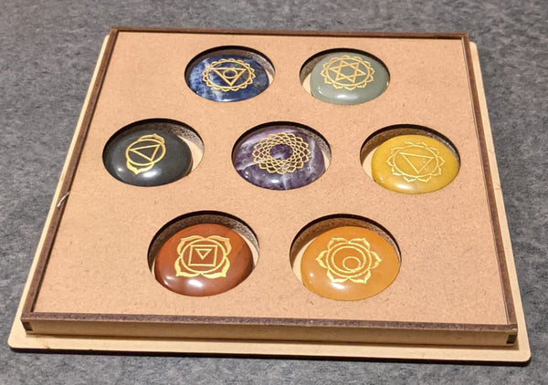 7 Stone Chakra Set Palm Stones Engraved Healing Stones Reiki Healing Chakra Crystal Stones