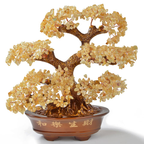 Citrine Tree of Life on Resin and Wood Base with  Natural Gemstones