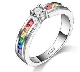 Rainbow Crystal Silver Ring