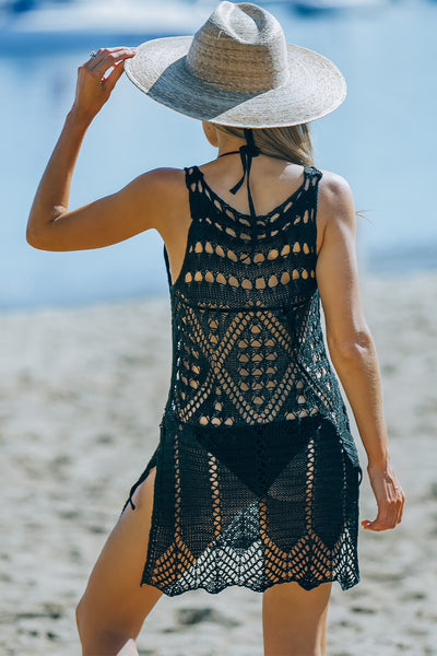 Sexy Crochet Cut Out Split Side Beach Cover Up