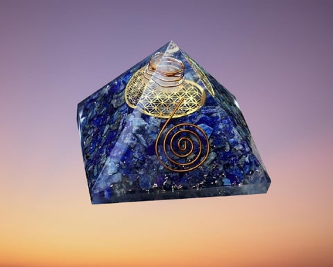 Lapis Lazuli Orgone Pyramid, Reiki Chakra Energy Healing Meditation Quartz Crystal