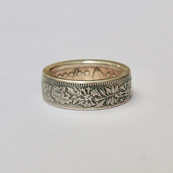 Flower Botanic Pattern Band Ring Couple Rings Promise Statement Coin Ring Jewelry Gift