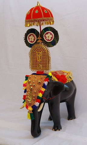 Wooden Elephant with Pooram Settings