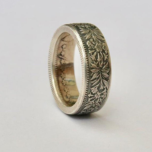 Flower Botanic Pattern Band Ring Couple Rings Promise Statement Coin Ring Jewelry Gift
