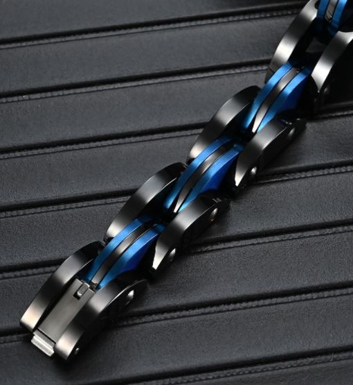 Men's Black/Blue Titanium Steel Bracelet