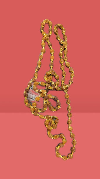 54 Rudraksha Beads Mala, Golden capped Mala