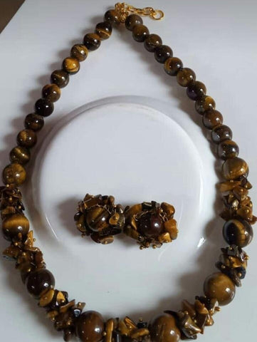 Tiger Eye  Gemstone Necklace & Ear Rings set